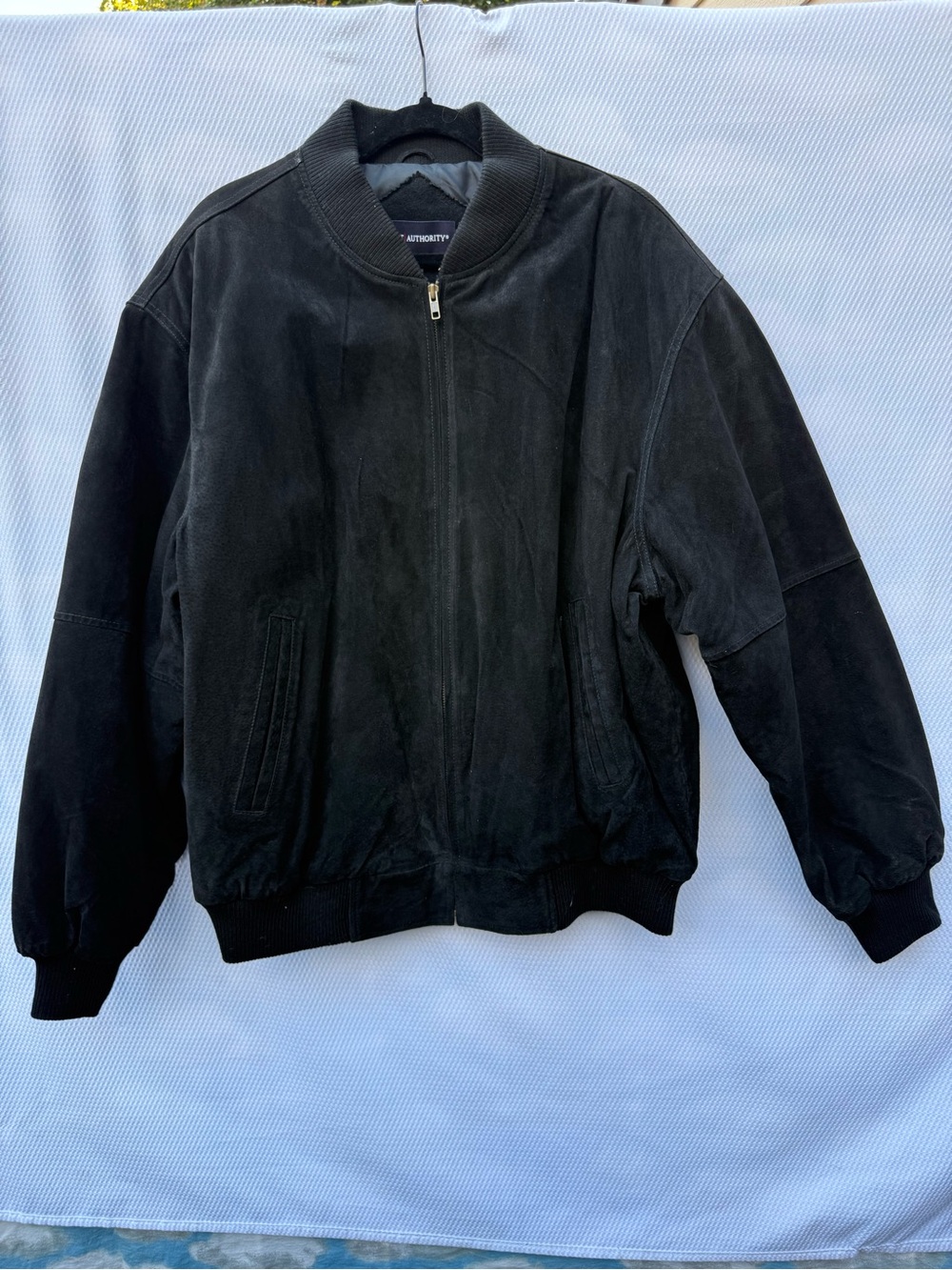 Port Authority Black Genuine Suede Leather Bomber Varsity Jacket Mens 2XL J782